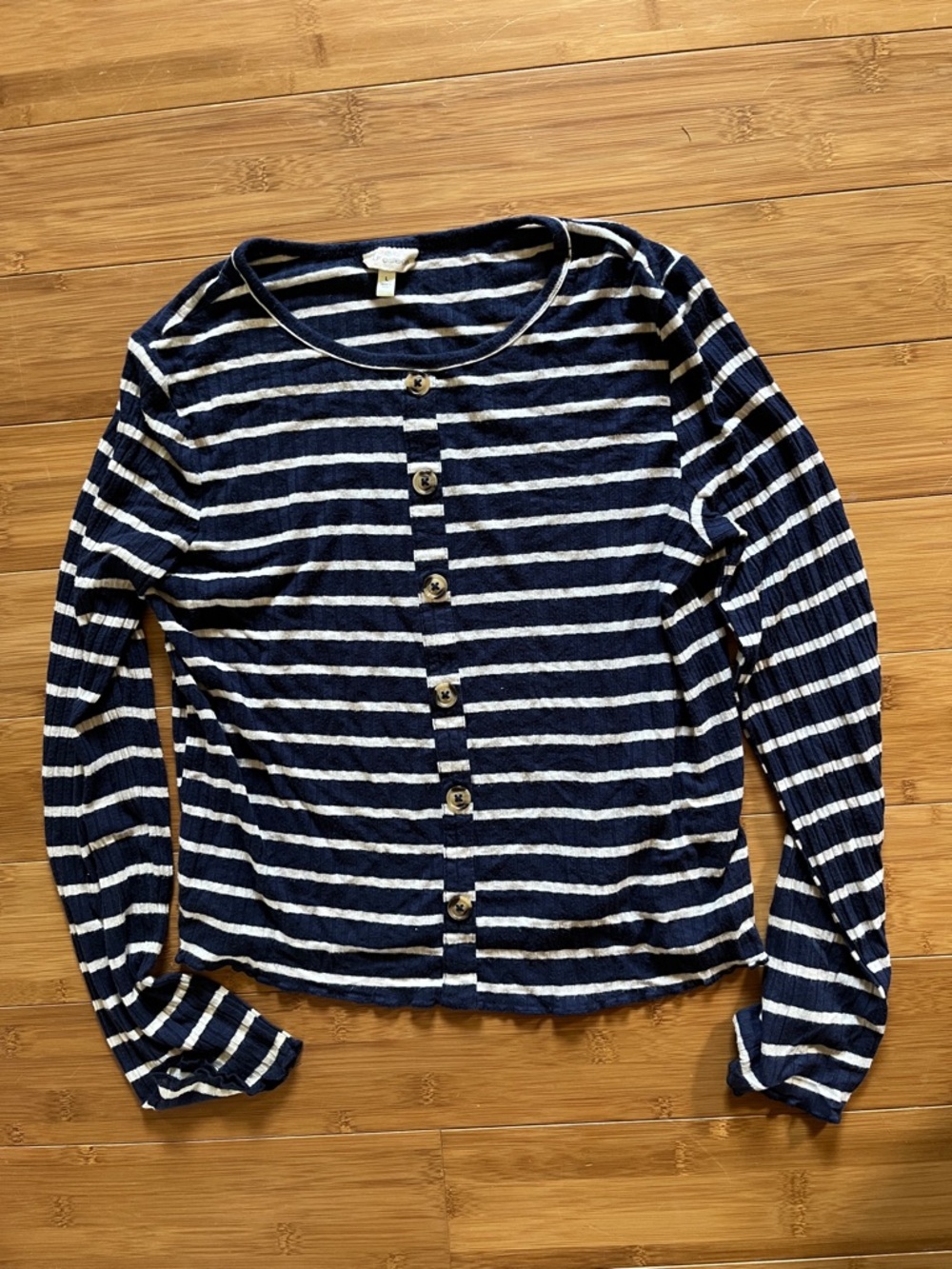 Self Esteem Navy & White Striped Button-Front Long Sleeve Tee
